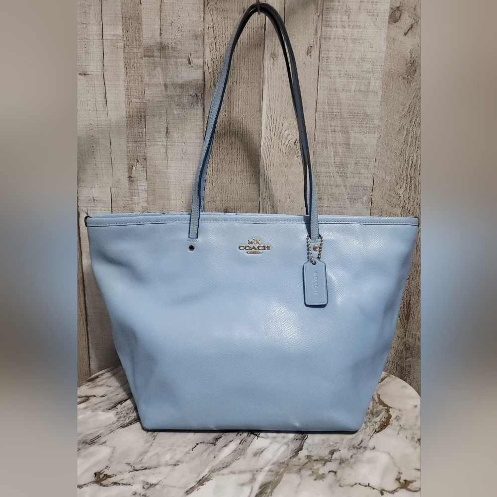 🌷Y2K Authentic Coach Street Zip Tote in Crossgrain Light Blue Leather🌸